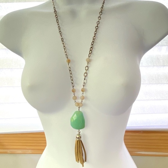Long Tassle Glass Beads Necklace - Picture 2 of 4